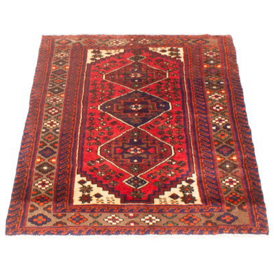 Yettie One-of-a-Kind 3'5'' X 4'7'' 1990s Wool Area Rug Red/Brown/Ivory/Navy