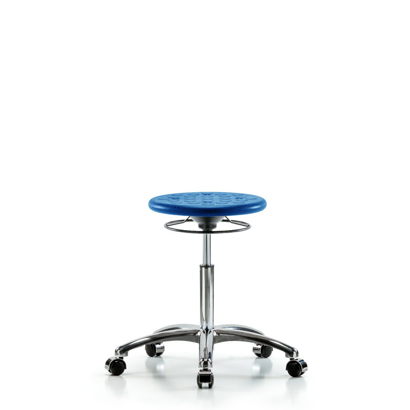 Huron Adjustable Height Ergonomic Lab Stool with, Blue, Casters