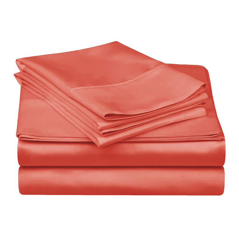 Ensemble de draps en coton Superior Bedding, Ensemble de draps 4 pièces California, Corail uni