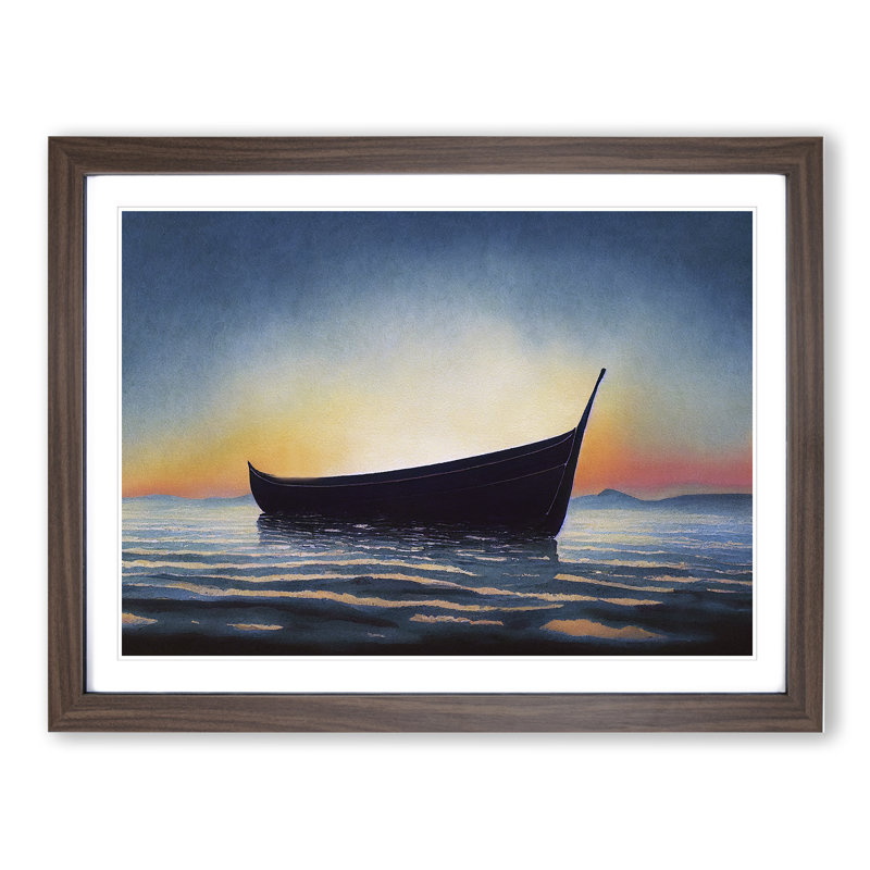 Boat At Sunrise - Single Picture Frame Painting, 34cm H x 46cm W x 2cm D, Walnut Framed