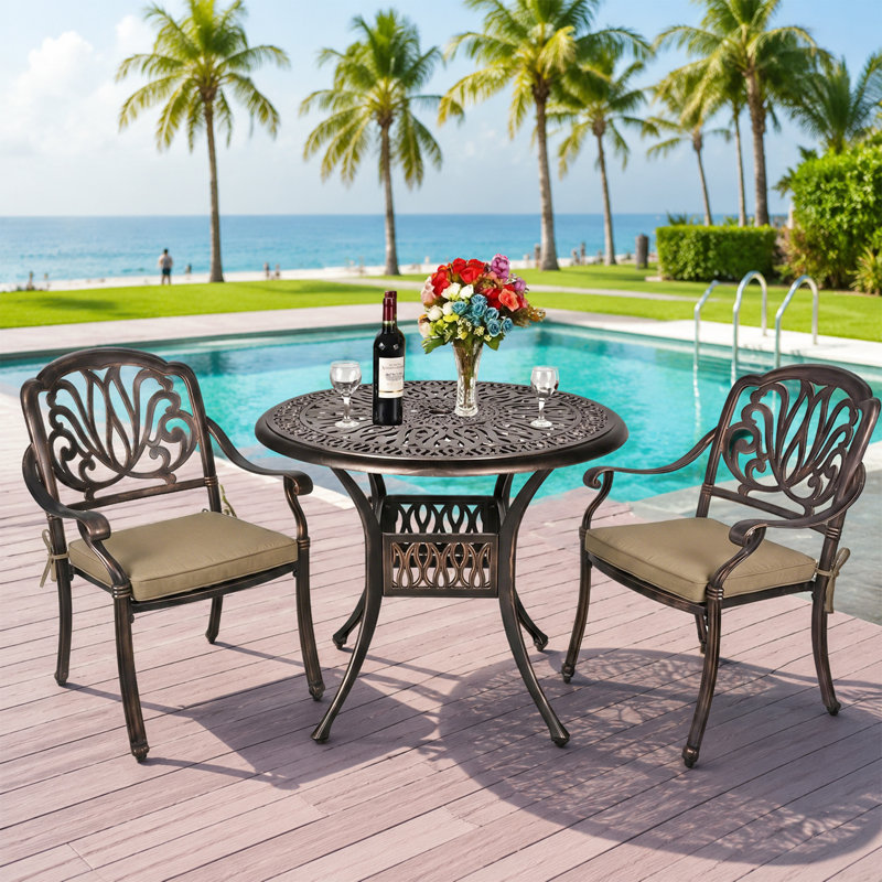 Emely 2- Person Patio Dining Table,Cast Aluminum Patio Table with Umbrella Hole