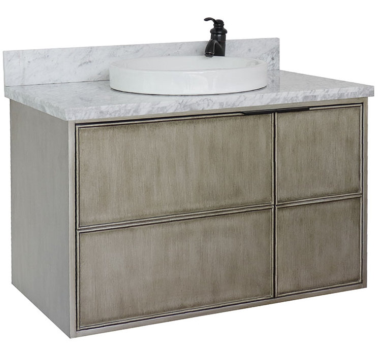 37'' Single Bathroom Vanity with Granite Top, White Carrara