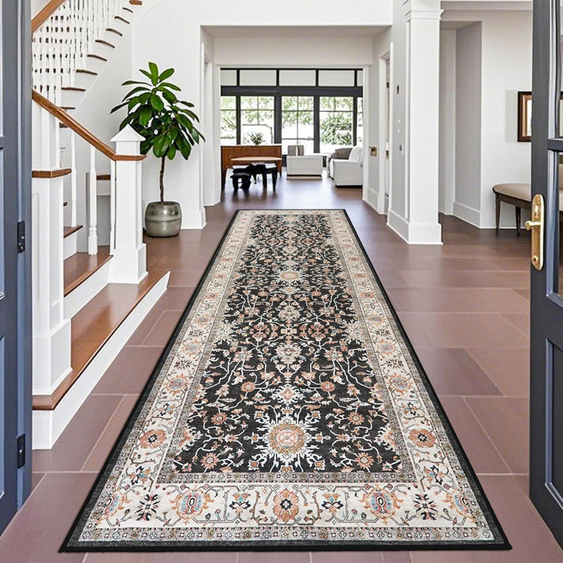 Washable Hallway Rug - Rug Kitchen Rugs and Mats Non Skid Washable Waterproof Carpet for Living Room Bedroom Bathroom (Black)