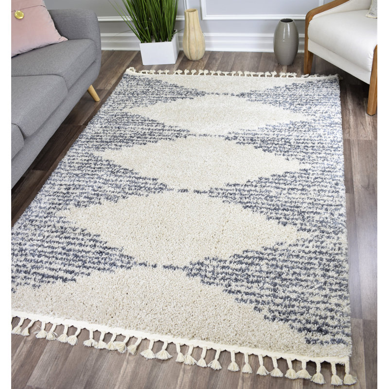 Tapis gris à poils longs Zaya Mason, Rectangulaire 8 pi x 10 pi