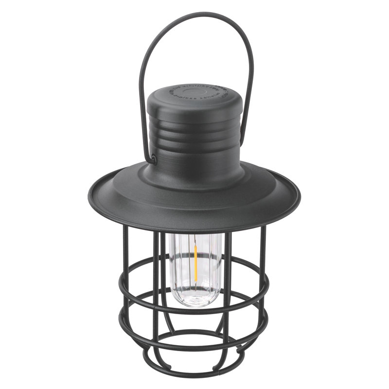 Black Metal LED Lantern with Timer and Filament Bulb