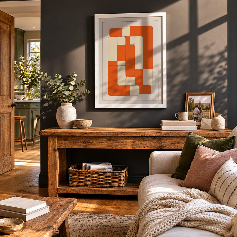 Burnt Orange Tessellation Geometric - Print, A1 - 84.1 x 59.4 cm, White
