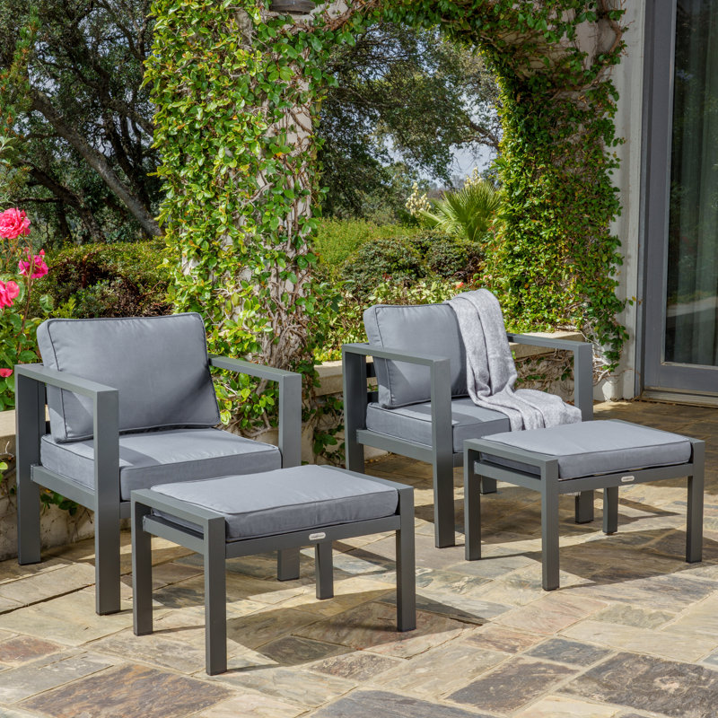 Lakeview Patio Chair with Cushions and Ottoman, Charcoal