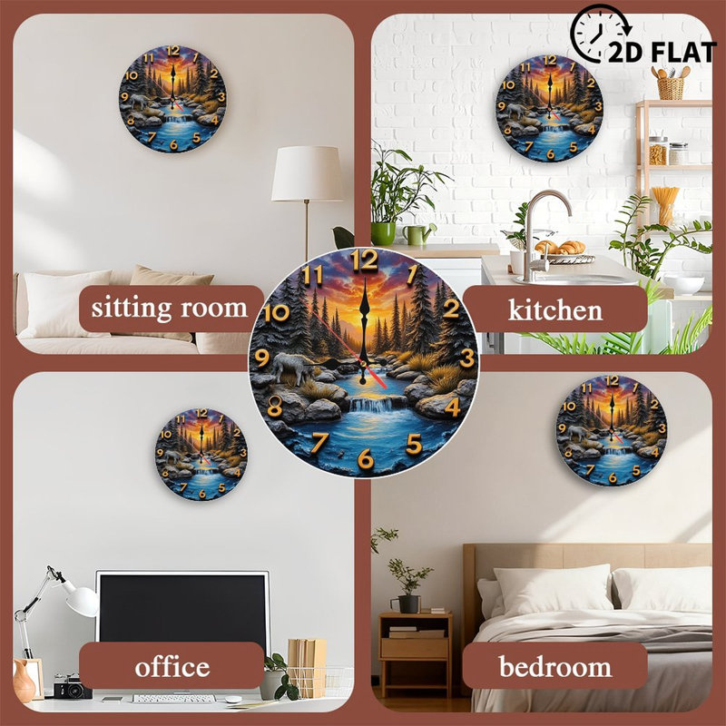 Sunset River Waterfall Wall Clock