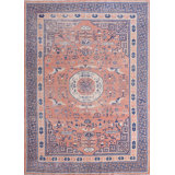 Hand Knotted Wool Floral Area Rug in Pink