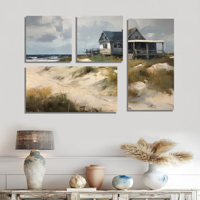 Beach House Tranquility I - Décoration murale grise 4 panneaux