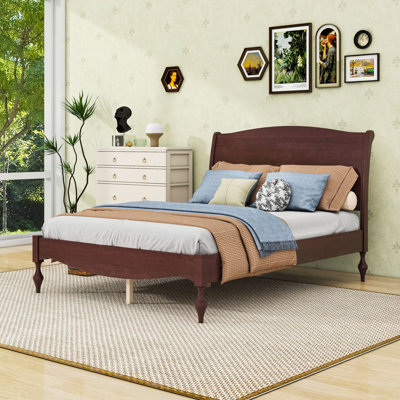 Wood Platform Bed with Arched Headboard