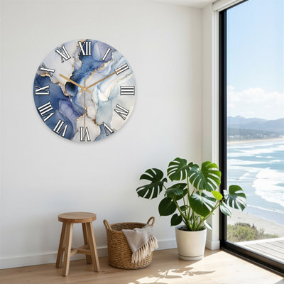 Horloge murale abstraite abstraite bleue et blanche