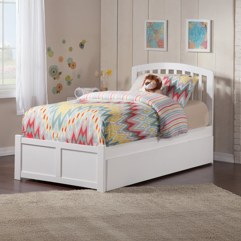 Breckin Solid Wood Platform Bed with Panel Footboard and Trundle, White