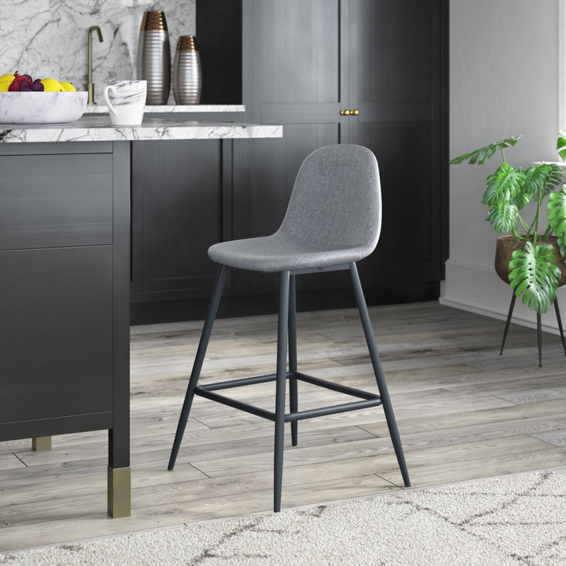 Heilig Upholstered Counter Stool with Steel Frame, Dark Gray/Black