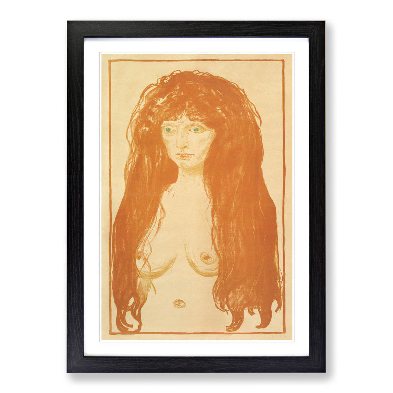 Woman with Red Hair by Edvard Munch - Picture Frame Painting, 65cm H x 48cm W x 2cm D, Black Framed
