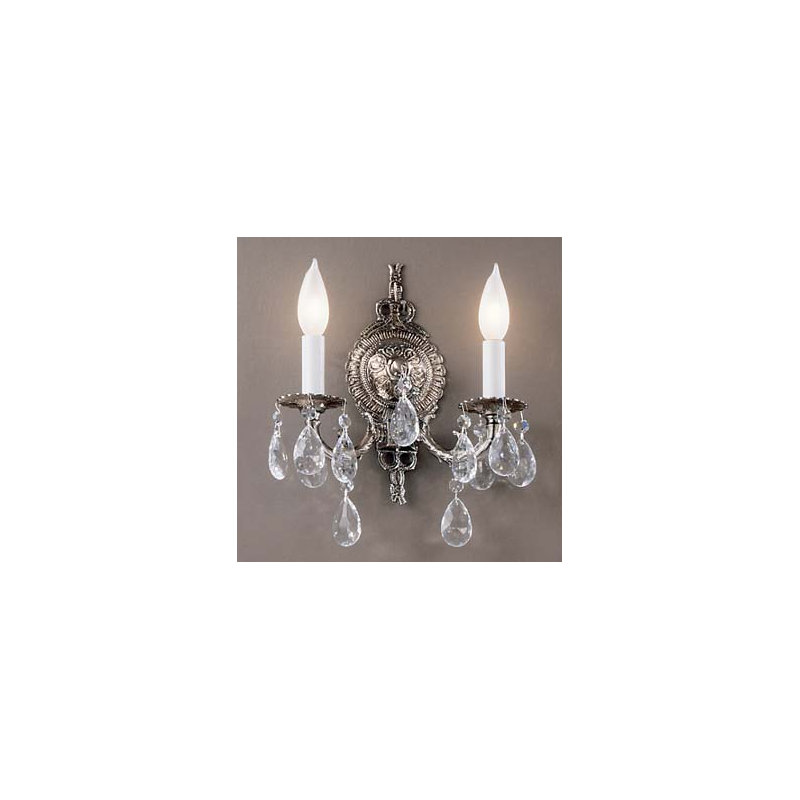 Lampe murale bougie 2 lumières Ewalt, Argent millénaire