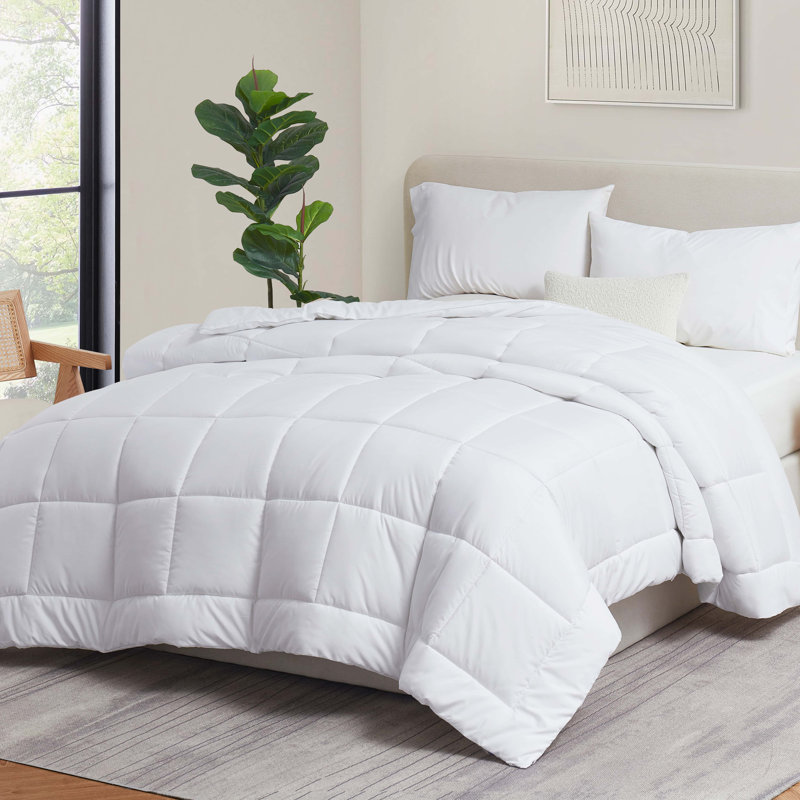 All Season Solid Down Alternative Comforter, White, Oversized King Comforter