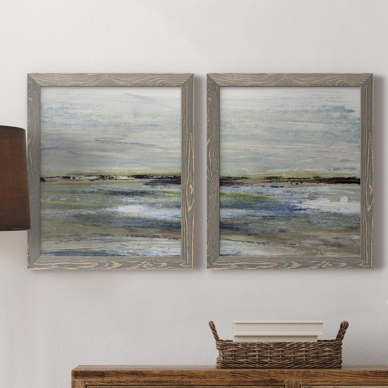 Wetlands I - ensemble de 2 peintures sur toile encadrées, gris, H 37,5 po x l 55 po x P 1,5 po
