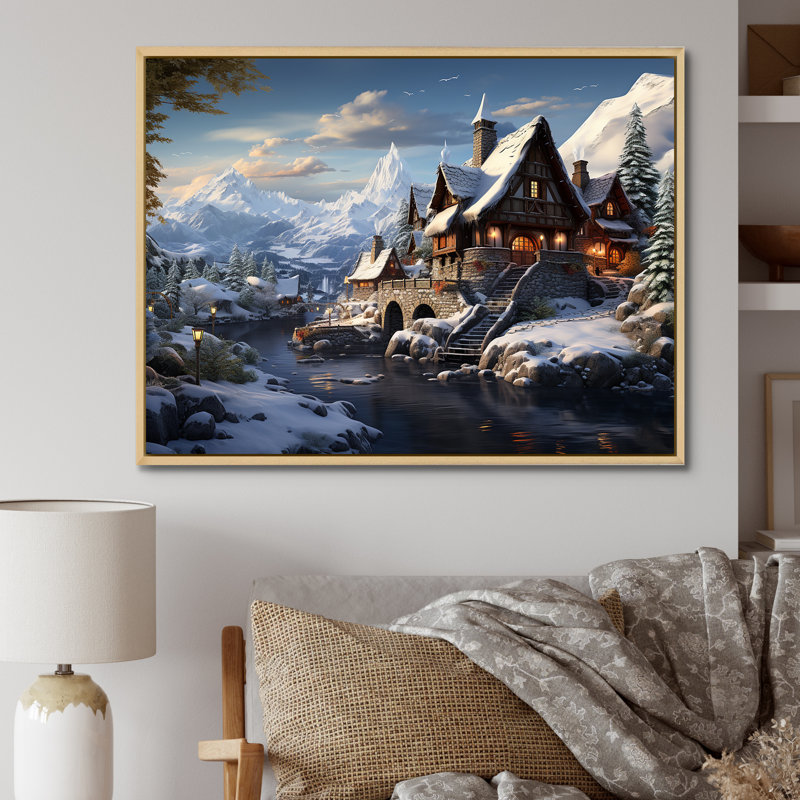 Allemagne, Allemagne, paysage d'hiver, H 34 po x l 44 po x P 1,5 po, Cadre flottant brun