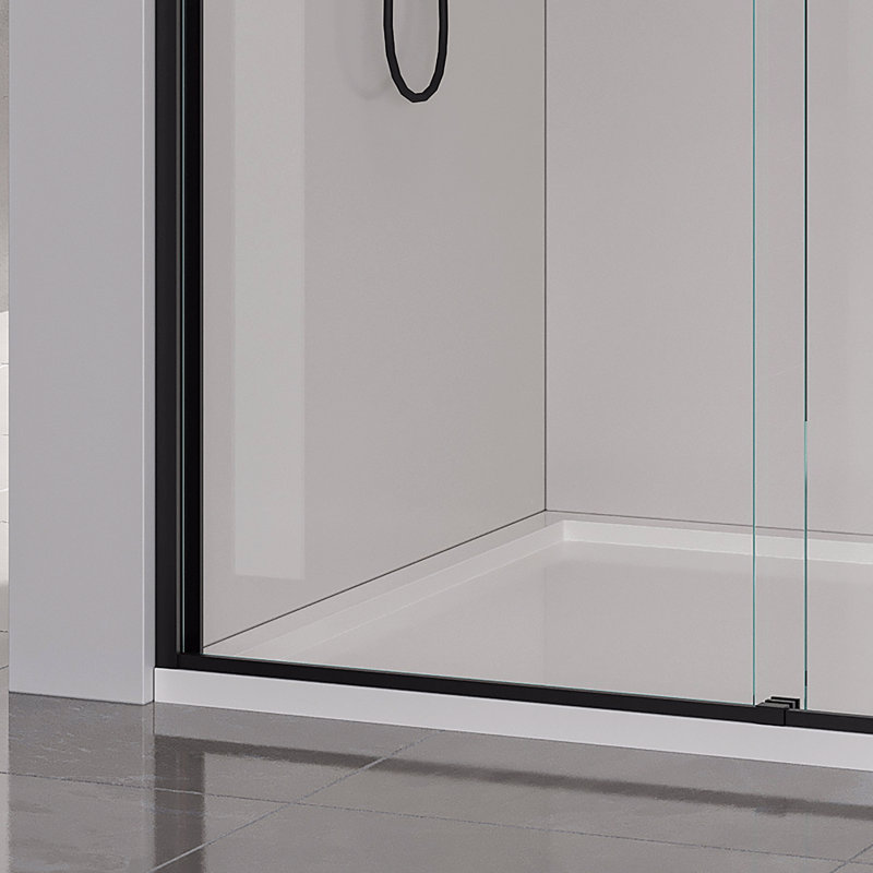Frame Double Sliding Soft-Close Shower Doors, Bathroom Sliding Shower Door,  (6Mm) Thick Tempered Glass Door, Matte Black