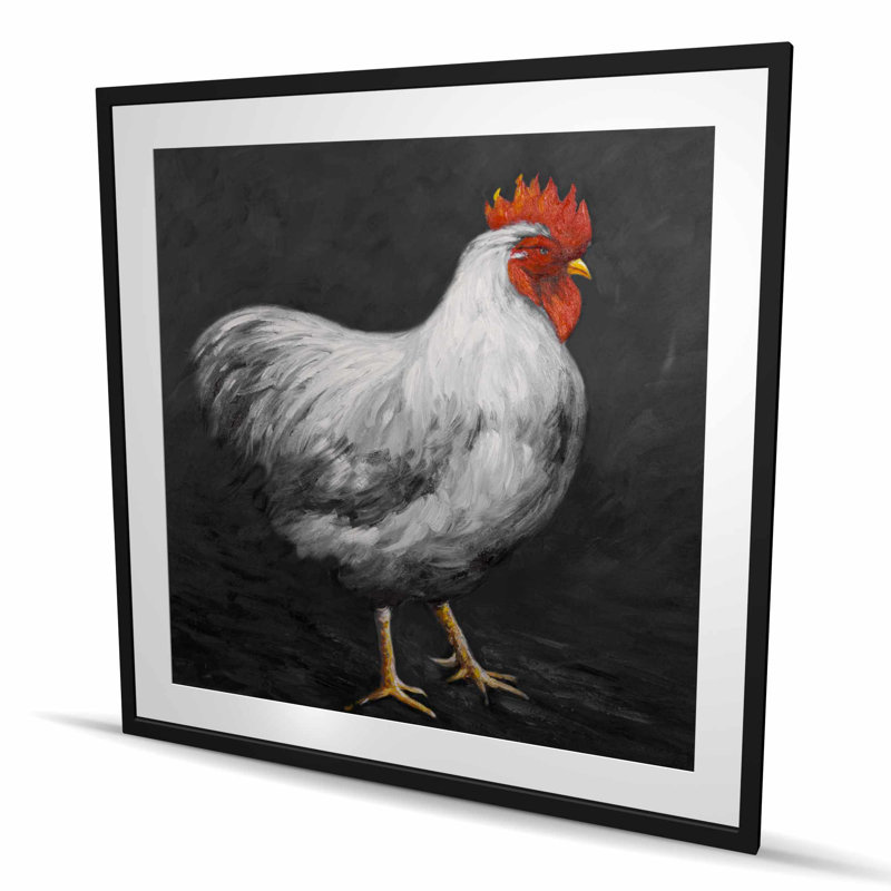 Grey Rooster 2 - Framed Matted Print | Kitchen Animal Decor