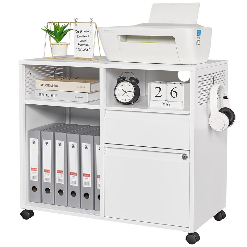 31.5'' Wide 2 -Drawer Mobile Steel File Cabinet, White