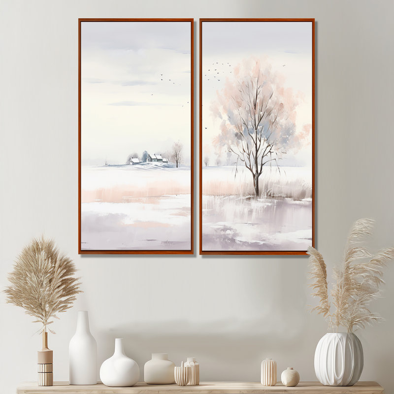 Hiver paysage minimaliste - art mural paysage d'hiver, H 20 po x l 24 po, Impression encadrée flottante, Brun