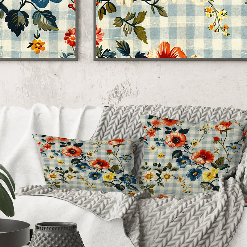 Coussin Floral, Orange / noir