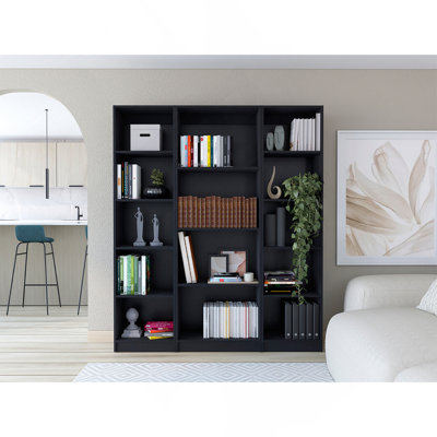 3 Piece Home Bookcase Set, 60" Wide With 14 Shelves ,  Living Room Set Set  Black