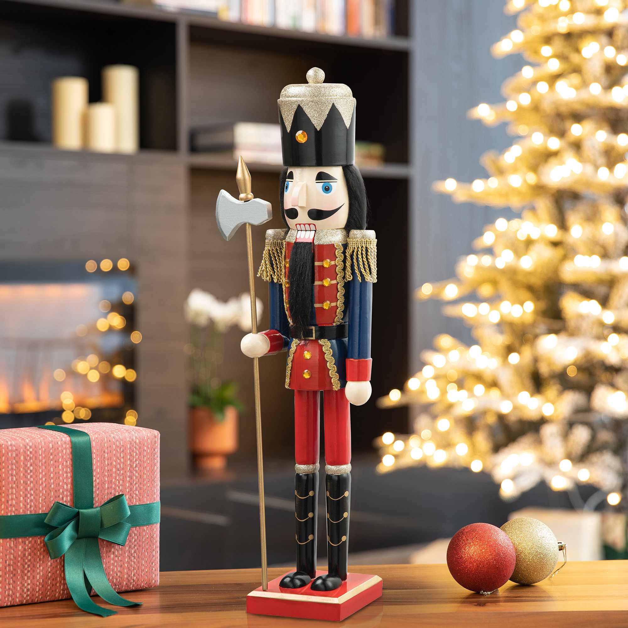 Wooden Christmas Soldier Nutcracker, 24" H x 5.25" W x 4.5" D