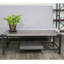 Table basse rectangulaire rustique de style industriel avec rivets d'angle et étagère de rangement, chêne gris