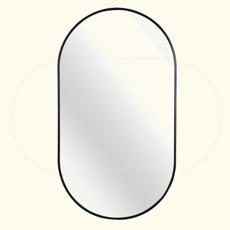 Miroir ovale en métal, Noir, 28 po x 20 po