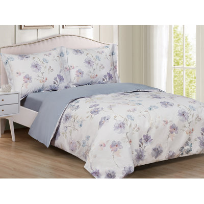 Violet Linen French Lavender Rose Wildflower Pattern, Finest Luxury Ultra Soft  300 Thread Count - Cotton Sateen, Levendor, Twin 44-inch, 8 Piece Duvet Set, Bedding Duvet Cover Set for Two Beds
