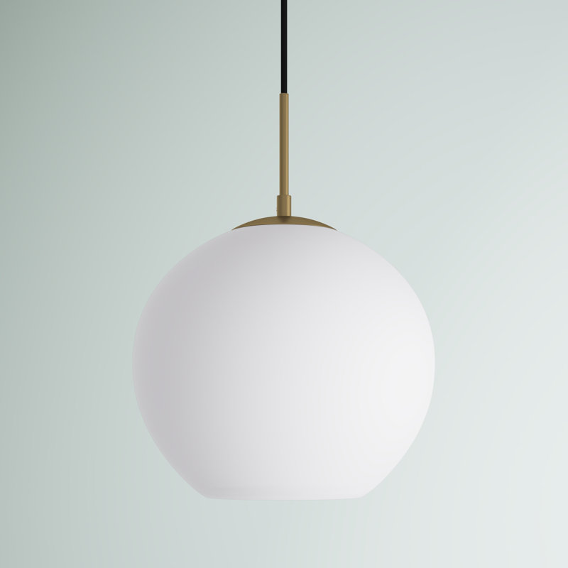 Luminaire suspendu sphérique simple à 1 lumière Snead, Laiton, Blanc givré, H 72 po x l 11,8 po x P 11,8 po
