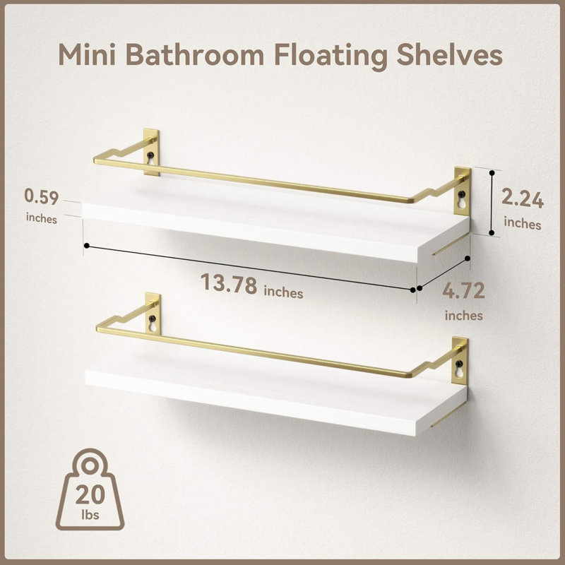 Haddam Bathroom Shelves, White/Gold, 2