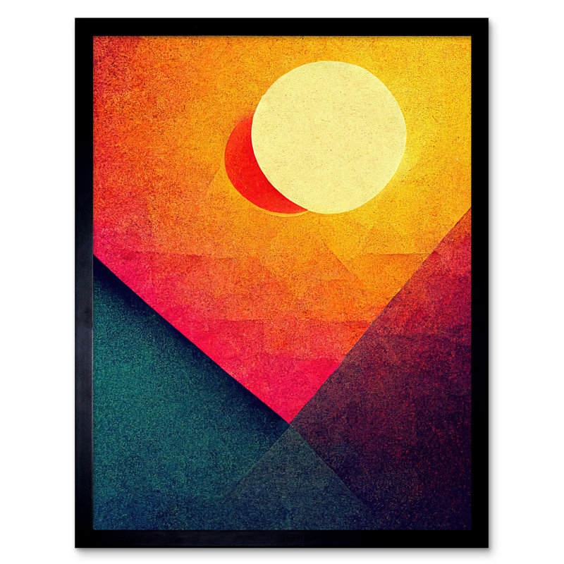 Geometric Retro Eclipse Moon Sun Sunset - Single Picture Frame Print