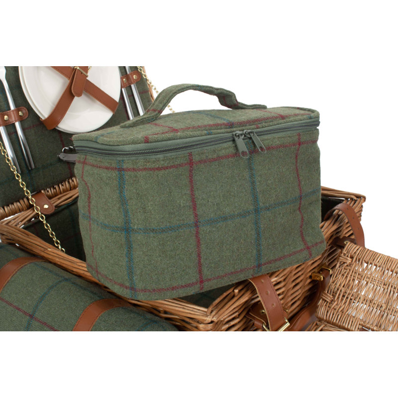 Deluxe 2 Person Wicker Fitted Picnic Hamper with Tweed Effect Lining
