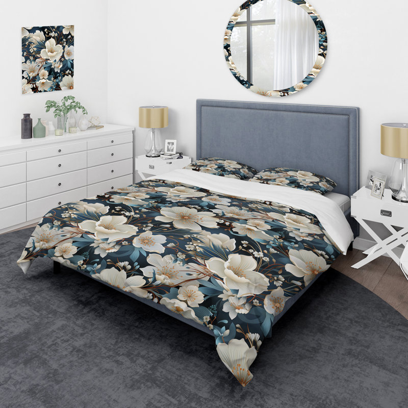 Ensemble de housse de couette Blue and White Plants Tranquility II - Floral