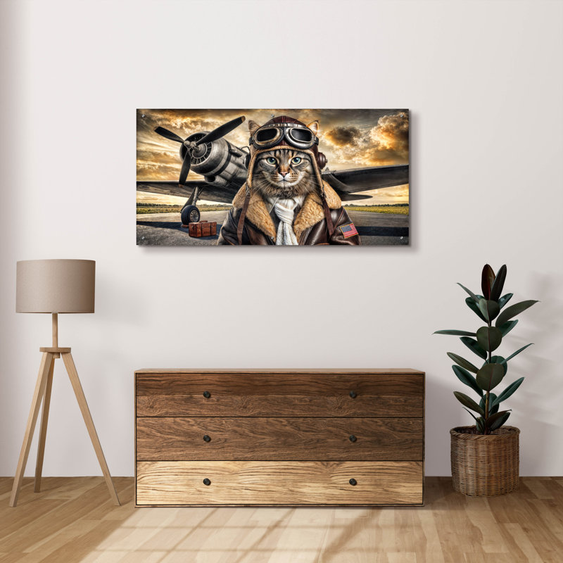«Cat Feline Aviator» par Rey Klimt, art mural en acrylique, H 24 po x l 48 po