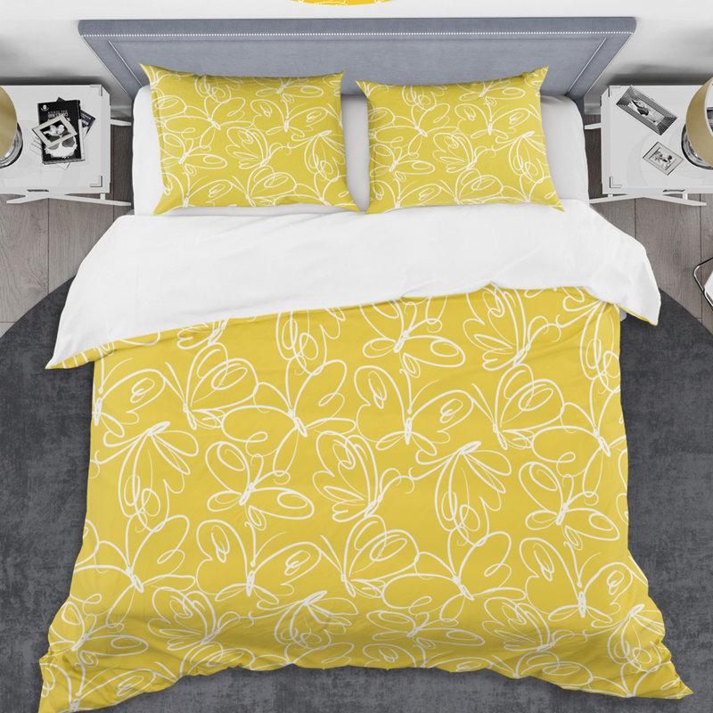 Yellow Butterfly Hand Drawn Twin Duvet Cover Set