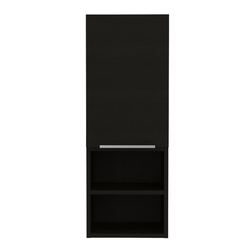 Armoire de salle de bain Mila, deux tablettes intérieures, deux tablettes extérieures, armoire à une porte, Noir