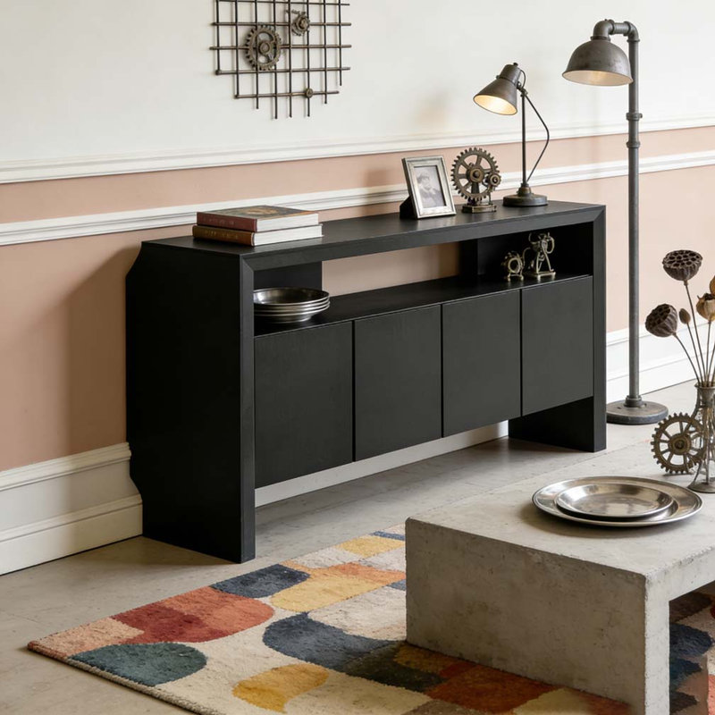 Console de rangement en placage de bois massif à 4 portes Modern Minimalist