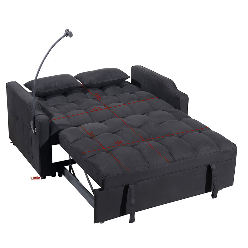 Canapé-lit noir multifonctionnel moderne avec USB, longueur réglable