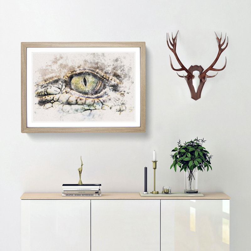 Crocodile Eye - Single Picture Frame Painting on MDF, 62cm H x 87cm W x 2cm D, Oak Framed