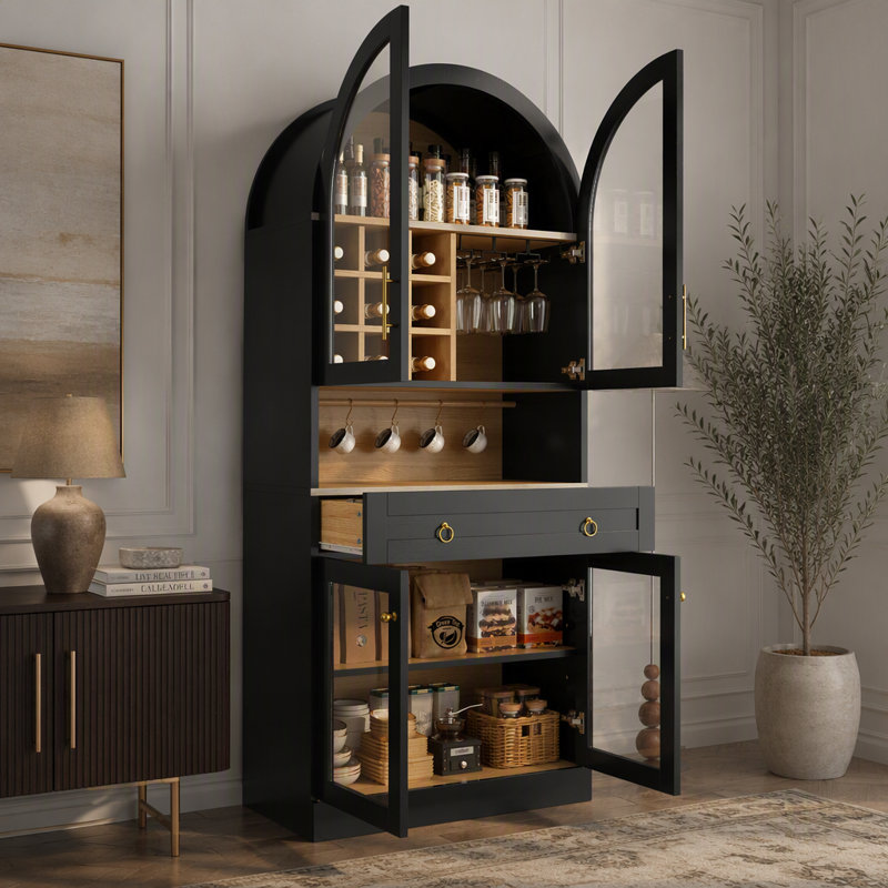 Meuble-bar arqué de 70 pouces avec portes en verre trempé