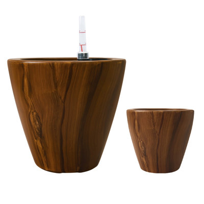 2-Pack 10 In.Dark Wood Plastic Self-Watering Planter Pot
