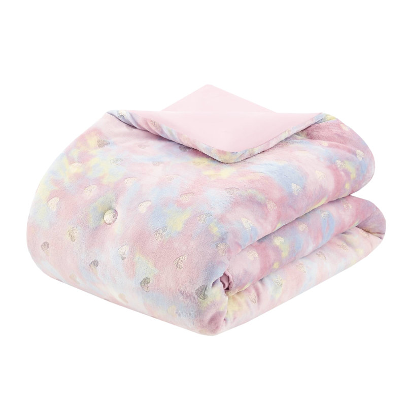 Twin/Twin Xl Metallic Heart Comforter With Sham - & Machine Washable Fabric Printed Bedding Pillow Soft Microfiber Compressible