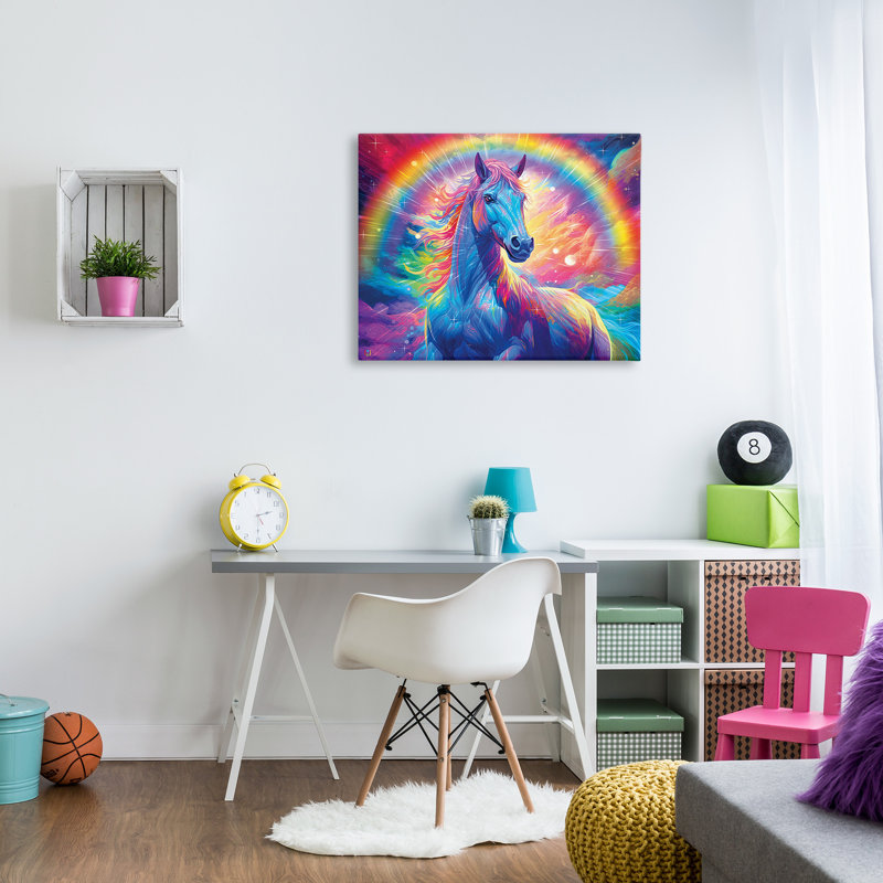 Art mural sur toile Vivid Rainbow Horse par Michael David Ward, H 30 po x l 40 po