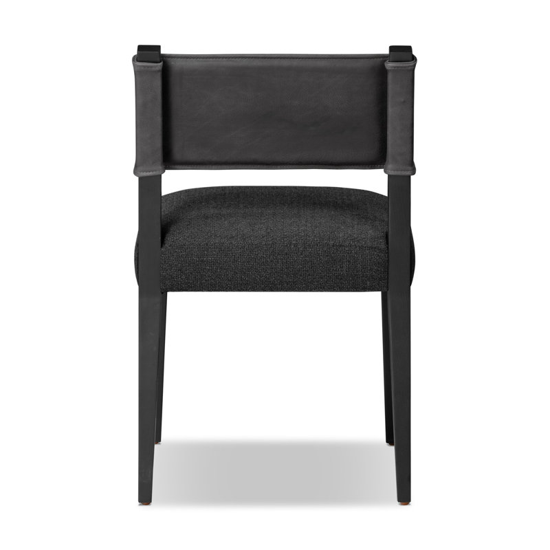 Side Chair in Charcoal, Polyester/Leather Palermo Black, Black