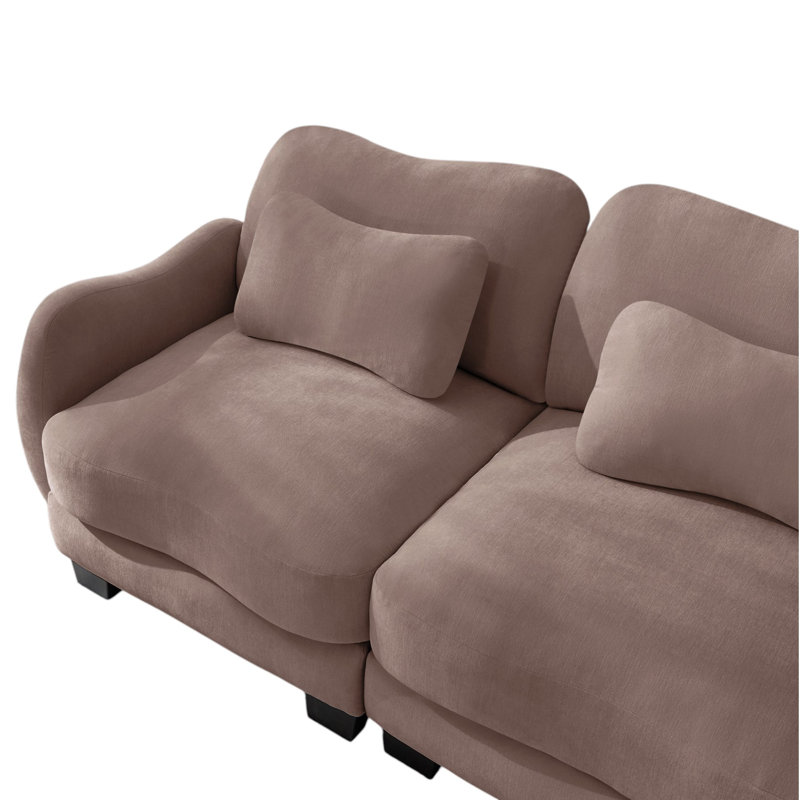 Canapé modulaire en chenille 3 places avec coussin de taille exquise, canapé facile à assembler, L 131,5 po, Rose poussière